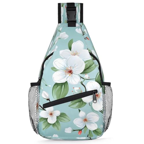 Bolso tipo sling unisex con flores para viaje y senderismo