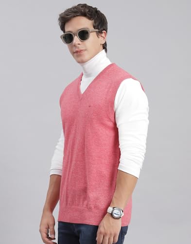 Image of Monte Carlo Off White Solid V Neck Sweater | Warm Woolen Pullover for Men | Soft Comfortable Knitted Winter Wear Sweater for Men's