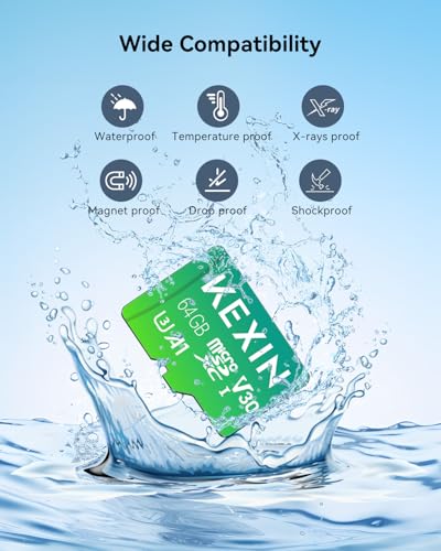 Image of KEXIN 64GB Micro SD Card with SD Adapter, microSDXC UHS-I U3 V30 A1 Memory Card, 95MB /s Read 40MB /s Write, 4K /8K UHD High Speed TF Card for GoPro, Drone, Action Camera, Android Phone (1 Pack)