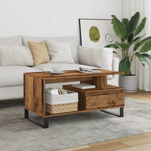 Table basse vieux bois 90x49x45cm rectangulaire design industriel - 3