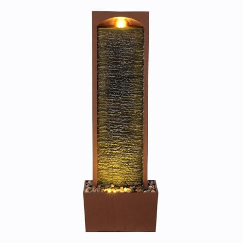 Teamson Home 38.5 Faux Slate Contemporary Outdoor LED Waterfall Fountain with Pebble Base Red Rock