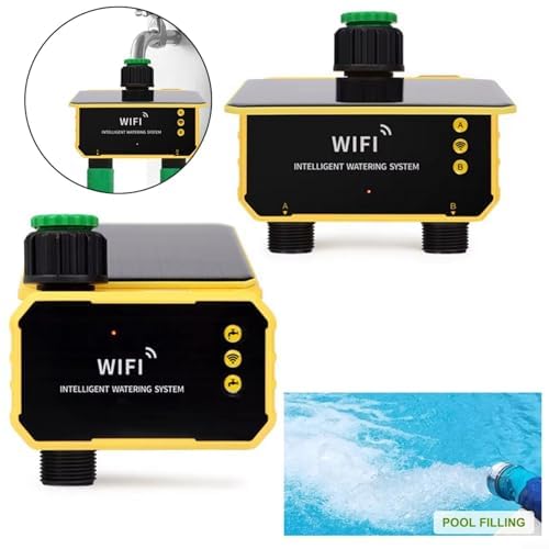 Timer di irrigazione solare WiFi con controllo intelligente tramite app, sistema di irrigazione automatico a 1/2 uscite, sensore pioggia, programma programmabile per giardino, prato, serra (1 presa)