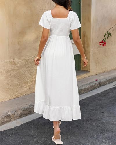 BTFBM Womens Spring Dresses 2025 Casual Short Sleeve V Neck Drawstring Wedding Guest Maxi Dresses Boho Beach Long Dress3