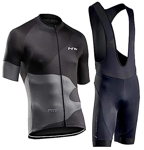 Fenovel Abbigliamento Completo Ciclismo Uomo Tuta MTB da Corsa Maglia Bici Estivo Pro + Salopette con Gel 19D