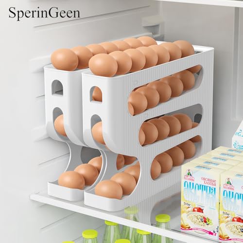 Automatic Rolling Egg Holder, SperinGeen Egg Organizer Storage for Refrigerator, Space Saving Container, Dispenser for Fridge - Only for "LARGE" Sized Eggs