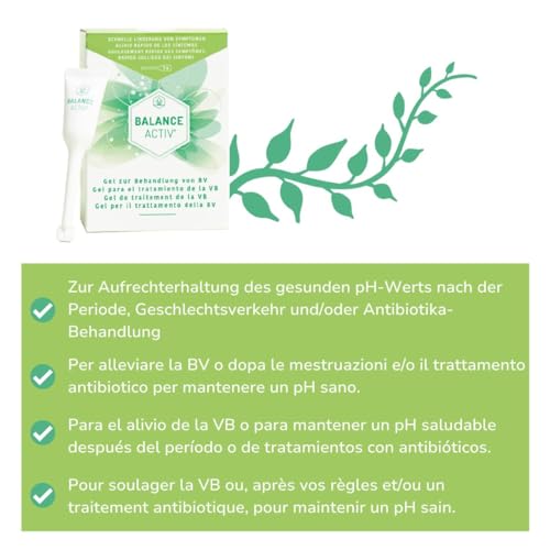 Balance Activ Gel, hilft dabei, BV (bakterielle Vaginose) zu bekämpfen, balanciert Ihren pH-Wert und stellt die Natürliche Balance Ihres Körpers wieder her, 1 Packung
