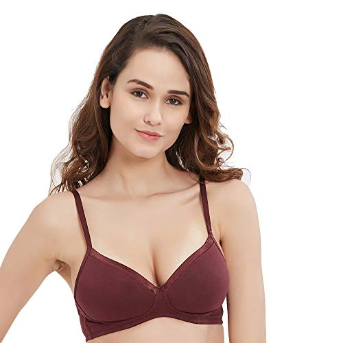 Image of SOIE Women's Solid Semi /Medium Coverage Padded Non-Wired Satin Panelled T-Shirt Bra