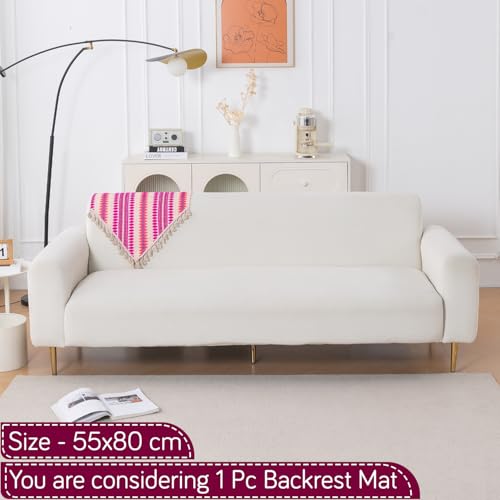 Image of HOKIPO 'Artisan Boho Series' Sofa Backrest Cover with Tassel | 450 GSM Thick Cotton Acrylic Jacquard Fabric Backrest Mat, Size 55x80 cm, Fuchsia Pink (IN-900-A5)