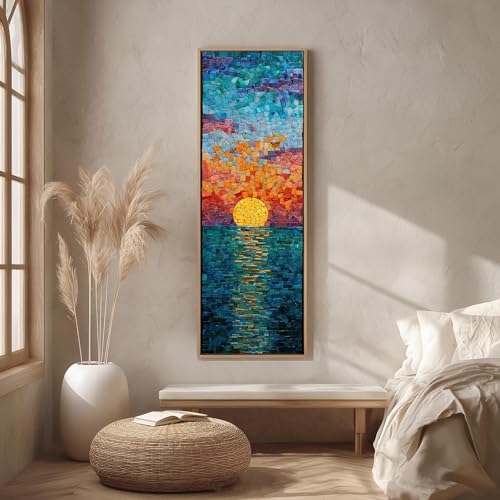 Toile verticale coucher de soleil impression vitrail effet mosaïque