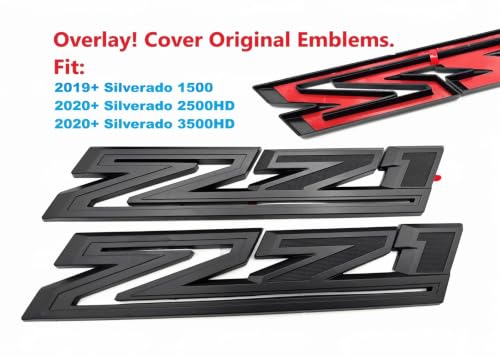 Image of 2X Large Size Z71 RH LH Side Fender Emblem Nameplate Badge Decal Replacement for 2019-2021 Chevy Silverado (Overlay Matte Black)