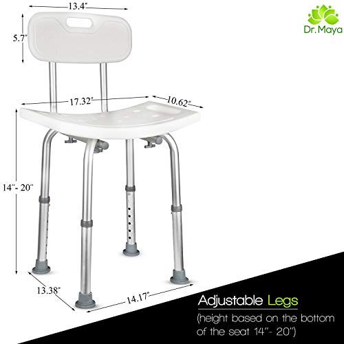Dr. Maya Bath and Shower Chair Seat with Back (Adjustable) - Anti-Slip Bench Bathtub Stool for Elderly or Seniors (Bathroom Safety) - with Free Suction Assist Grab Bar - Image 5