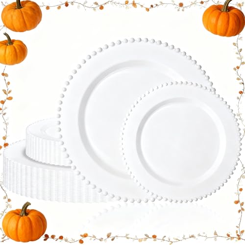U-QE 60PCS White Plastic Plates - Fancy Beaded Plates Disposable Heavy Duty - Premium Hard Plastic Plate for Thanksgiving, Wedding & Party Including 30 Dinner10 & 30 Dessert Plate 7 U-QE 60PCS White Plastic Plates - Fancy Beaded Plates Disposable Heavy Duty - Premium Hard Plastic Plate for Thanksgiving, Wedding & Party Including 30 Dinner10 & 30 Dessert Plate 7
