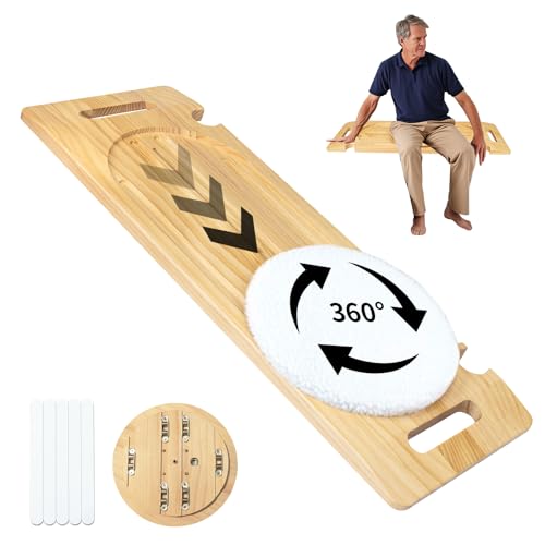 Wooden Slide Transfer Board, Transfer Board With Track Pulley Turntable, Heavy-Duty Sliding Board...