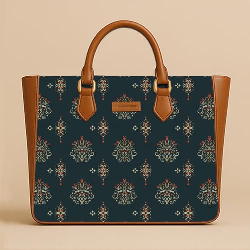 Image of The Purple Tree Handcrafted Women's Tote Bag with Vegan Leather Handles & Indian Prints, Shoulder Tote Bag and Handbag for Office and College (Pack of 1)
