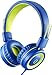Kids Headphones - noot products K12 Foldable Stereo Tangle-Free 3.5mm Jack Wired Cord On-Ear Headset for Children/Teens/Boys/Girls/Smartphones/School/Kindle/Airplane Travel/Plane/Tablet (Blue/Lime)