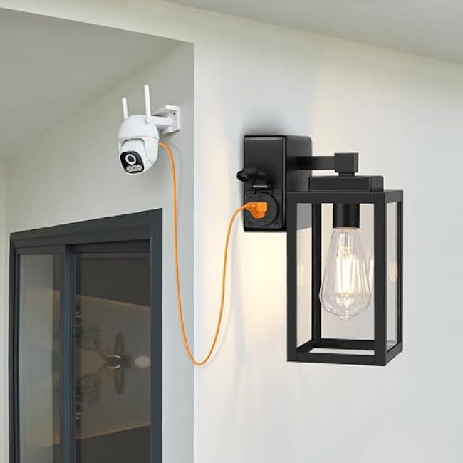 WIHTU Outdoor Wall Light Fixtures, Outdoor Wall Sconce with Outlet,2-Pack, Porch Sconces Mounted Lighting, Porch Lights with E26 Sockets, Exterior Waterproof, Wall Lamps for Patio Front Door