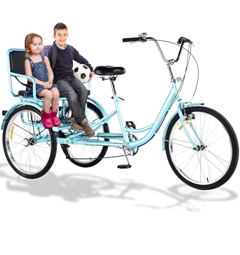 Triciclo para adultas de 24 pulgadas, 7 velocidades, tipo paseo, con asiento trasero intercambiable y canasto, marco trasero extendido de 44 pulgadas, acero de alto carbono miniatura 1
