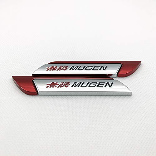Pair Chrome Metal Mugen Logo Car Emblem Premium 3D Auto Side Fender Badge Racing Sport Sticker Turbo Power Decal (Red) #TOP3