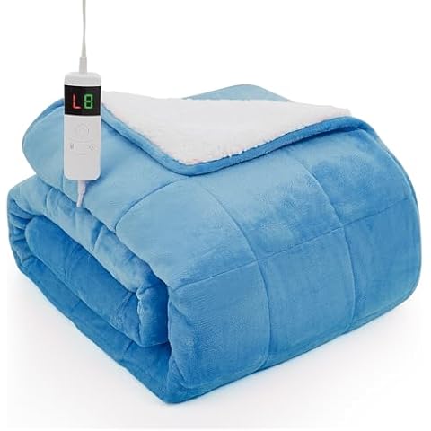Homemate Heated Weighted Blanket - 62"x84" 20lbs Electric Blanket Fast Heating Heavy Twin Blanket 1/2/4/6/8 Hour Auto Off 10 Heat Settings Over-Heat Protection Flannel Sherpa Winter Blanket for Adult Cover