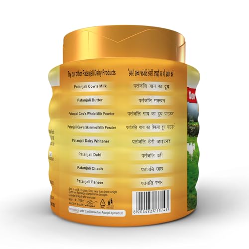 Image of Patanjali Cow Ghee Jar 450ml - Pure Danedar Rich Aroma Gau Ghrita Cow Milk Ghee | Suitable for Cooking Sweets & Daily Use | No Additives (Pack of 3)