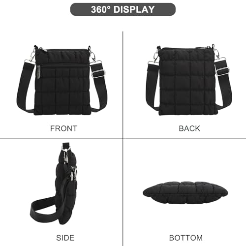 Small Quilted Crossbody Bag for Women Puffer Cross Body Purse with Shoulder Strap Wallet Cute Mini Handbags Light-Weight Black2