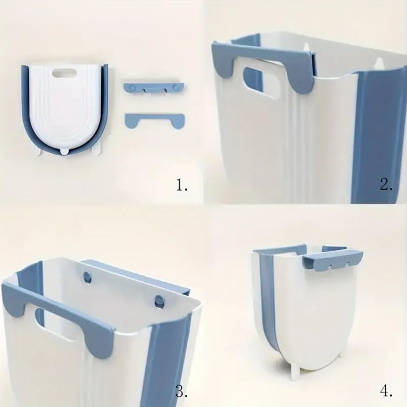 Caneca de basura plegable para cocina con gancho azul miniatura 2