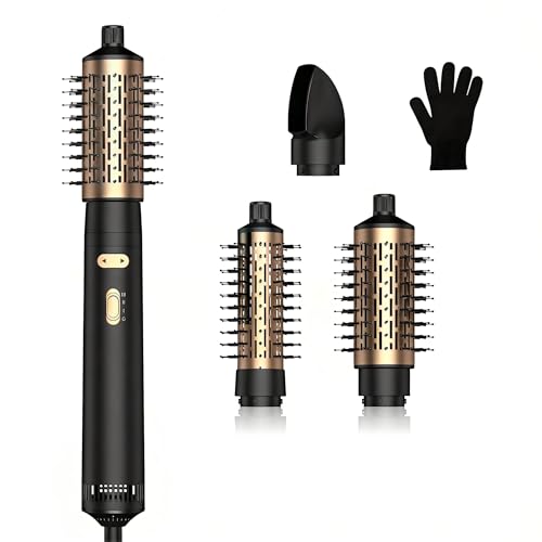 Hair Dryer Brush, 4 in 1 Rotating Round Hot Air Spin Brush Set Negative Ionic Professional Blow Dryer with Detachable Brush(2' & 1.5'), 3 Heats and 2 Speeds Rotating Blow Dryer Brush