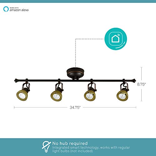 Catalina Lighting 17624-002 Smart Home, Alexa Enabled Metal 4 Fixed Track Lighting Kit, 34.75\", Oil Rubbed Bronze with Amber Glass Shades - Thumbnail 3