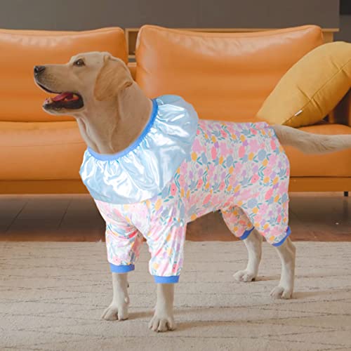 Image of LovinPet Large Dog Apparel - Anti Licking Recovery Suit, Lightweight Fashion Box Spring Flowers White Prints Dog Jumpsuit, UV Protection