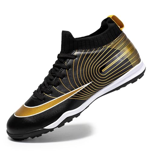 WTDXSPS Botas de fútbol Ligeras para jóvenes, bañadas en Oro, con Gran Poder de Agarre, para Muchas Ocasiones(Black,36 EU)