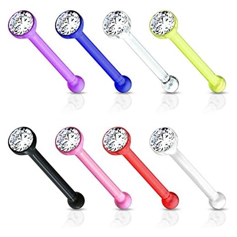 GBJUK 8 Pack Acrylic Nose Studs with Gems Cover