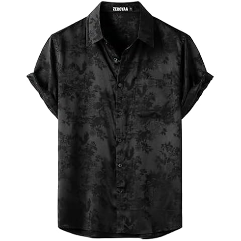 ZEROYAA Men's Silk Satin Floral Shirt Cover