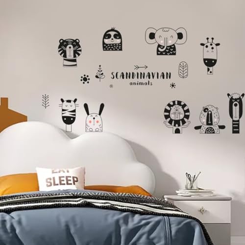 4 hojas de vinilos decorativos animales en blanco y negro