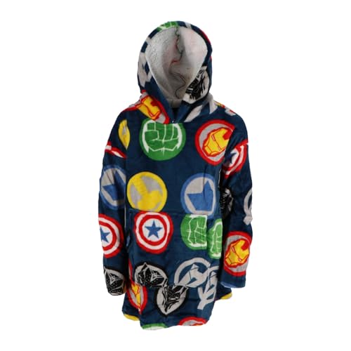 Aymax Sweat Plaid Avengers Enfant, Sweat Poncho à Manches Longues Oversize en Flanelle Douce Capuche avec Sherpa. Taille Unique Enfant/Ado