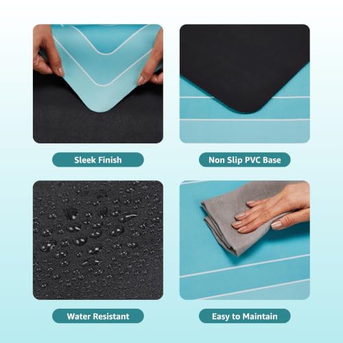Image of Amazon Brand - Solimo Silicone Kitchen & Bath Mat (Pack of 2) | Light Blue| Anti-Fatigue Comfort Foam | Waterproof & Anti-Slip | 60 x 40 cm & 40 x 120 cm| Quick-Dry & Easy Clean