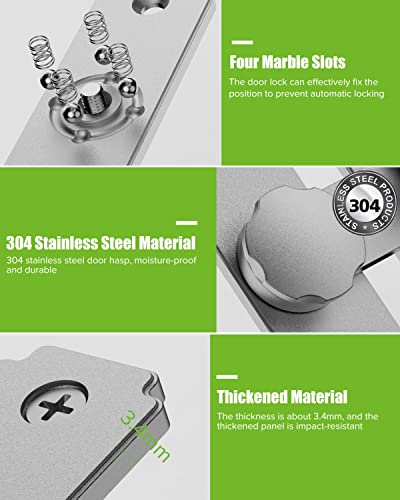 Image of Sliding Barn Door Lock Hardware, 90 & 180 Degree Dual-Purpose 304 Stainless Steel Heavy Duty Gate Latches Flip Latch Safety Door Bolt Latch Lock for Garden, Bathroom, Outdoor, Garage, Window (Silver)