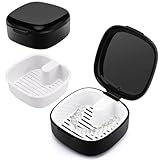Mexgcom Zahnprothesenbox mit Sieb, Tragbare Gebissdose, Prothesen Prothese Box, Zahnprothese Box Retainer für Reise Reinigung, Aufbewahrung & Reinigung (Schwarz)