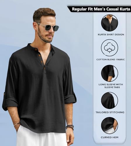 Image of Men's Solid Cotton Blend Regular Fit Mandarin /Chinese Collor Short Kurta for Men
