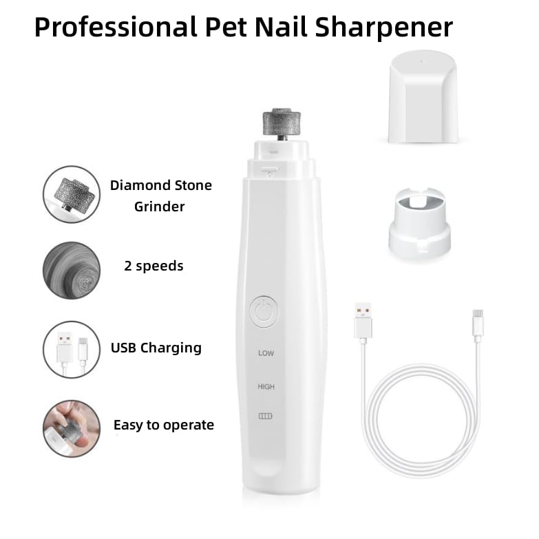 Molinillo de uñas silencioso para perros y gatos, kit de aseo para perros, ángulo de pulido seguro de 45° y tecnología súper silenciosa, para perros grandes, medianos, gatos, cuidado de uñas de