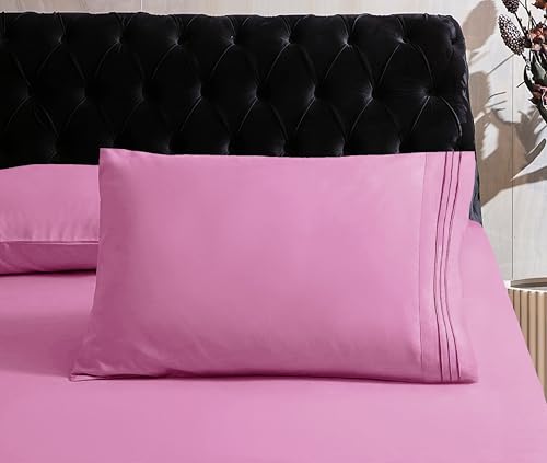 Image of Mocassi Twin Sheet Set - Luxury Hotel 1800 Premier Bedding Sheets & Pillowcases - Ultra Soft Breathable & Cooling Bed Sheets - Deep Pocket - Wrinkle Resistant - 4 Piece Set - Twin, Light Pink
