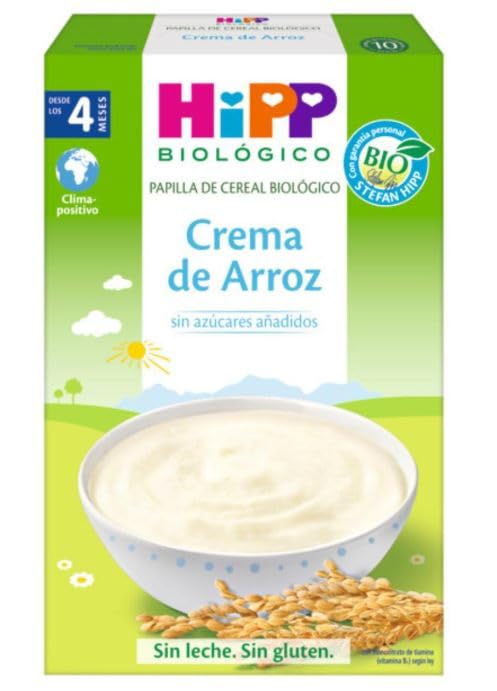 HiPP Biológico - Crema de Arroz sin Gluten BIO - Fácil Digestión - Sin Azúcares Añadidos - Sin Lácteos - Enriquecida con Vitaminas y Minerales Esenciales - Apto Para Bebés A Partir de 4 Meses - 200 gr