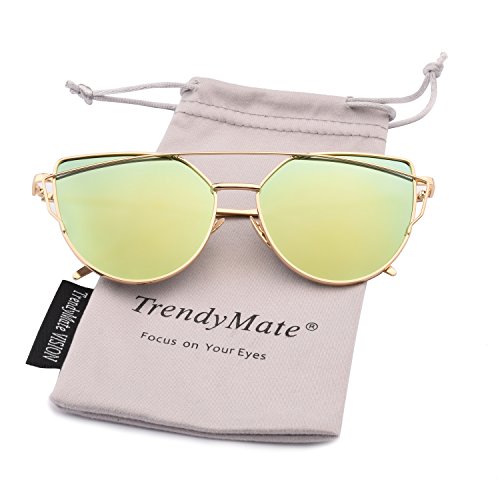 TrendyMate-Womens Street Fashion Metal Twin Beam Flat Mirror Lens Cat Eye Sunglasses …2
