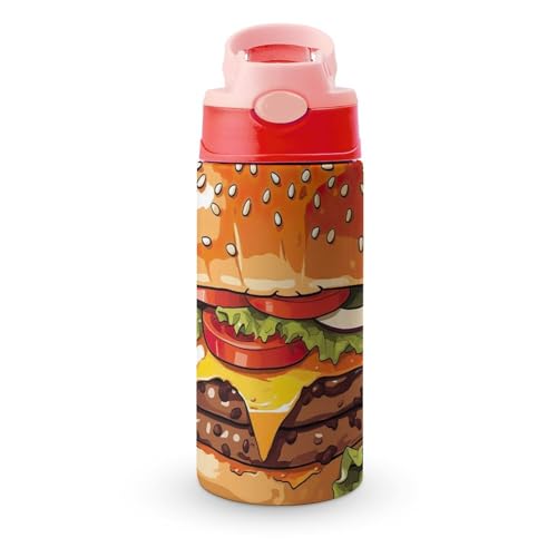 Cartoon Burger Kids Water Bottle with Straw