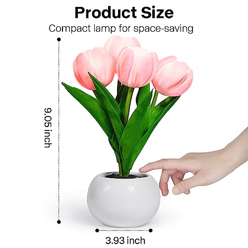 Desk Lamp,Tulip Night Light Led Simulation Flower Lamp,Fake Bouquet 4 Heads Ceramic Vase Table Lamp,Bedside Lamps For Bedroom And Home Decor,Wedding Party Christmas Birthday Gift For Women Girls Kids #TOP4