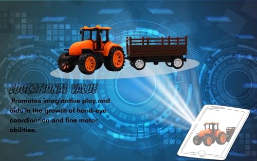 Image of Friction Powered Tractor Trolley Toy for Kids | Farm Tractor Toy with Trailer for Boys & Girls | Push & Go Tractor Vehicle Toy | BIS Certified | NeoKiddo (Orange)
