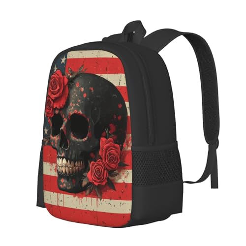 Image of Floral Skull Print Backpack For Men Women Lightweight Daypack For Daily Commutes Business Travel Hiking