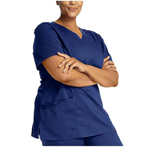 Image of 2026 Scrub Set for Women, Modern Classic V-Neck Scrubs Top with Straight Leg Pant Multi Pockets Housekeeping Uniform