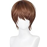 TALENARRA Short Dark Brown Hair Slightly Curly Wig Bangs Wolf Tail Wig Cos Anime Expo Simulated wig 30cm 11inch (Yagami Light)