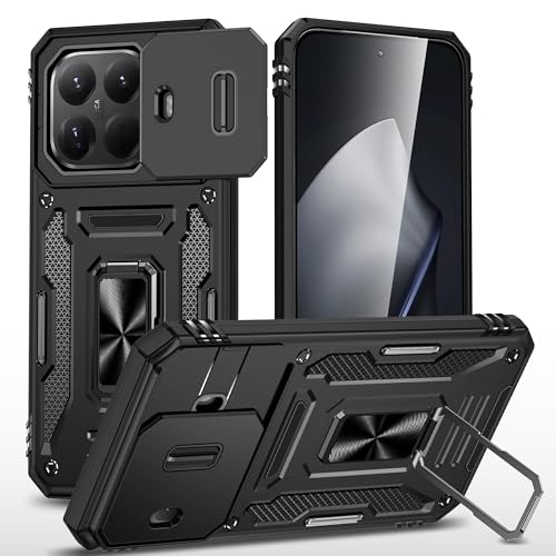 Generisch Handyhülle für Xiaomi 15T Pro Hülle Kameraschutz Slide Camera mit 360Metall Ring Ständer Case Stoßfest Schutzhülle für Xiaomi 15T Pro Schwarz
