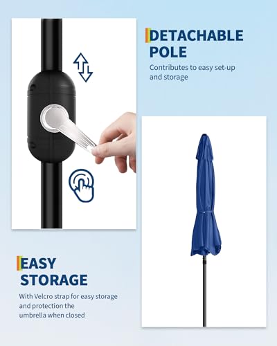 10FT Outdoor Patio Umbrella, Table Market Umbrella With Push Button Tilt and Crank, 8 Sturdy Ribs UV Protection Waterproof for Garden, Deck, Backyard, Pool, Navy Blue